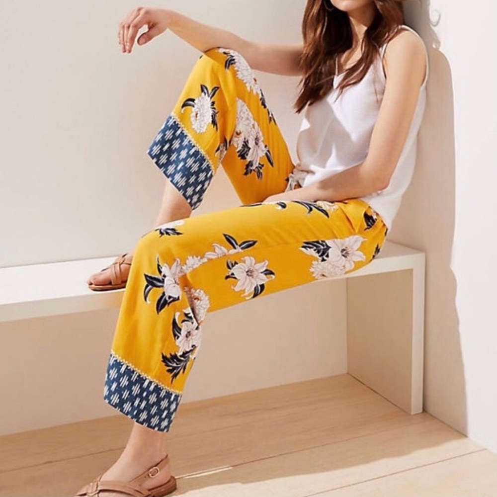 Loft Yellow Floral Wide Leg Pants